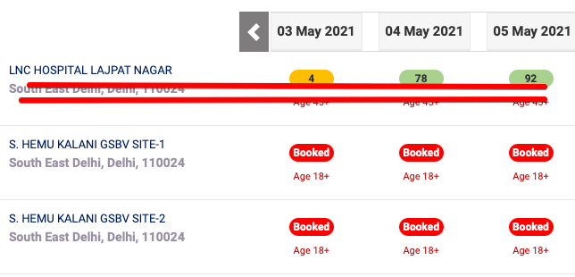 Show only 18+ appointments in Cowin (Indian Vaccination Registration Site)